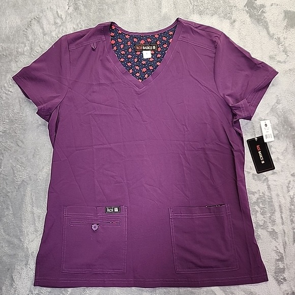 koi Tops - Koi Basics‎ Women Scrub Top L Purple Becca Stretch Style  #373-105 Short Sleeve